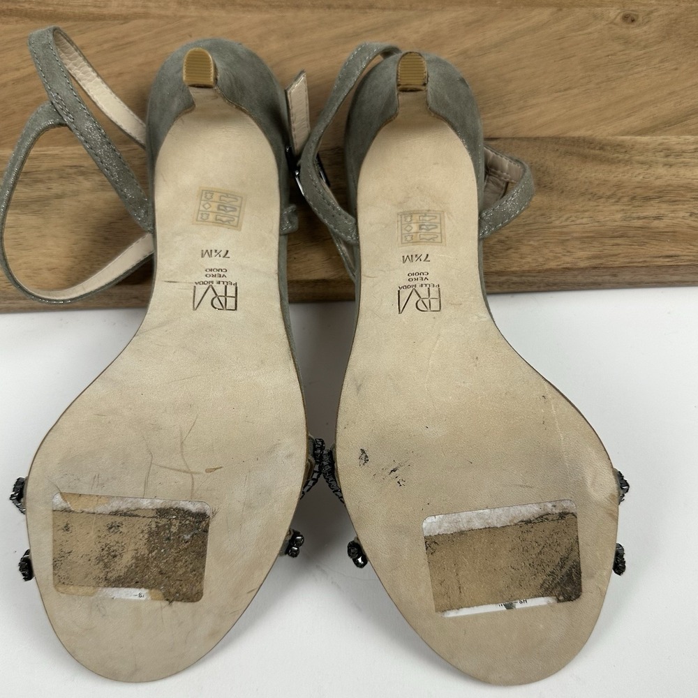 Womens Pelle Moda PM Rois Silver Suede Rhinestone Strappy Heels Size 7.5 M EUC‎ - Picture 7 of 10